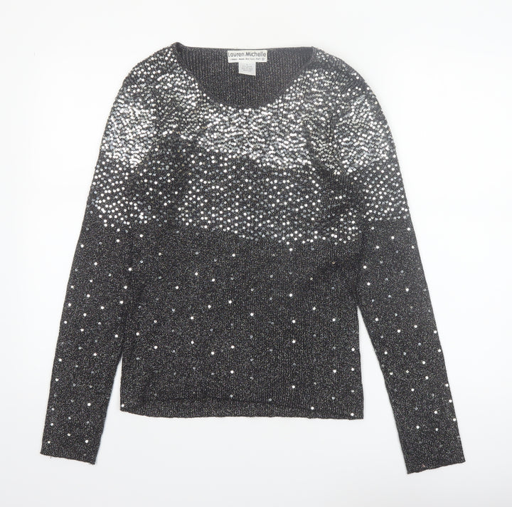 Lauren Michelle Women's Black L Sequin Knit Pullover Jumper