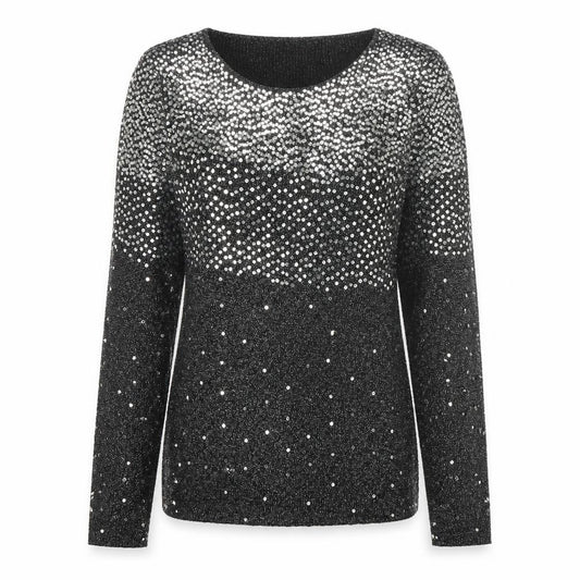 Front view of Lauren Michelle Women's Black L Sequin Knit jumper