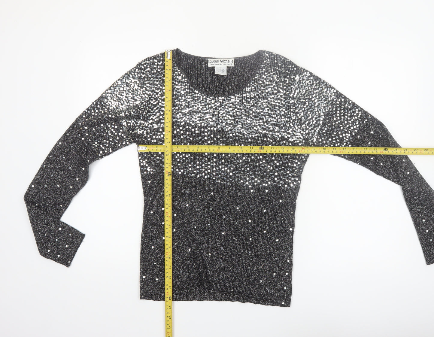 Lauren Michelle Women's Black L Sequin Knit Pullover Jumper
