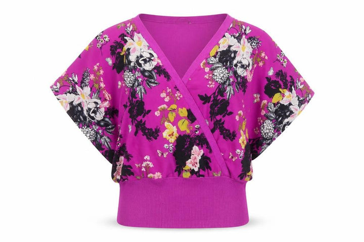 Oasis Women’s Pink Floral Wrap Blouse M Short Sleeve V-Neck