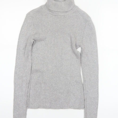 Basic Editions Women Grey Roll Neck Long Sleeve Knit Jumper Size S