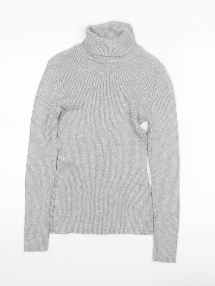 Basic Editions Women Grey Roll Neck Long Sleeve Knit Jumper Size S