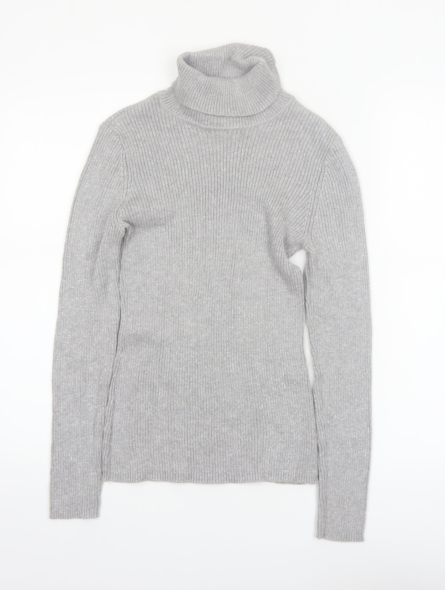 Basic Editions Women Grey Roll Neck Long Sleeve Knit Jumper Size S