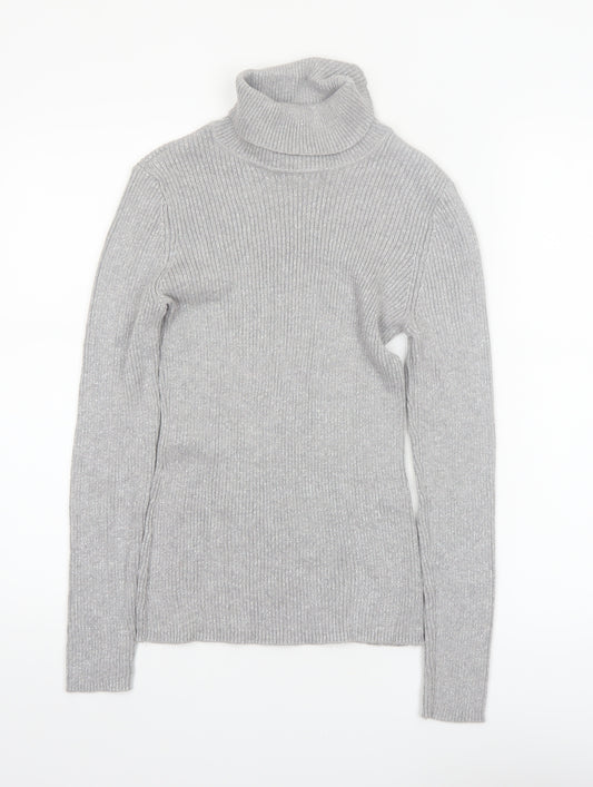 Basic Editions Women Grey Roll Neck Long Sleeve Knit Jumper Size S