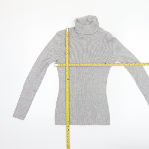 Basic Editions Women Grey Roll Neck Long Sleeve Knit Jumper Size S