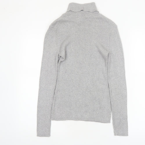 Basic Editions Women Grey Roll Neck Long Sleeve Knit Jumper Size S