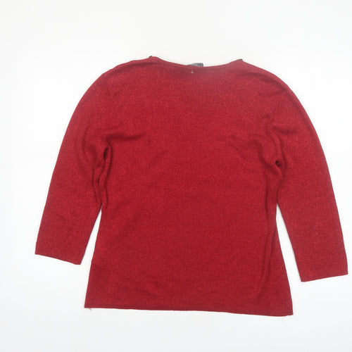 Dressbarn Women's Red Beaded V-Neck 3/4 Sleeve Pullover Jumper L