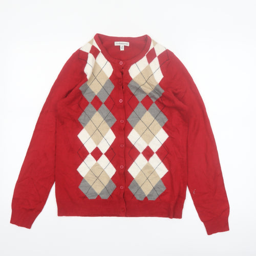 Croft & Barrow Women Red Argyle Knit Cardigan Size S