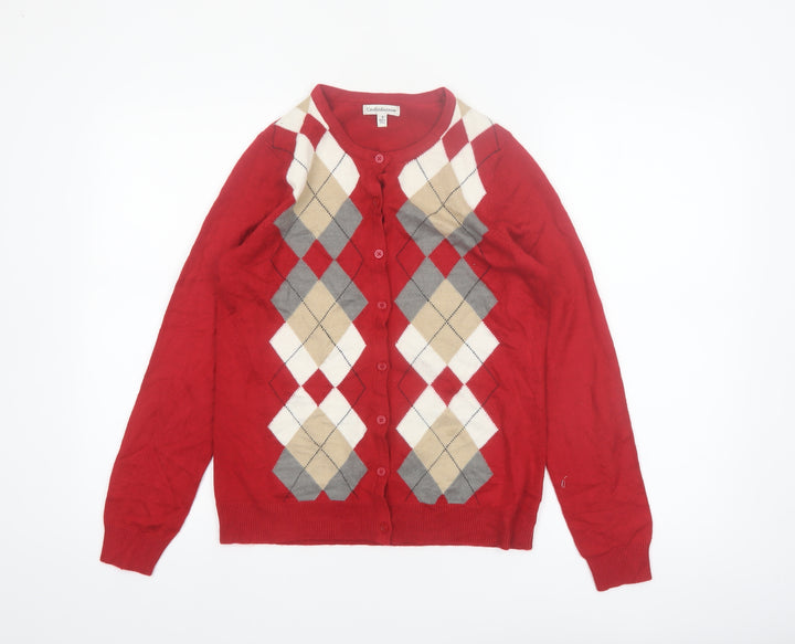 Croft & Barrow Women Red Argyle Knit Cardigan Size S