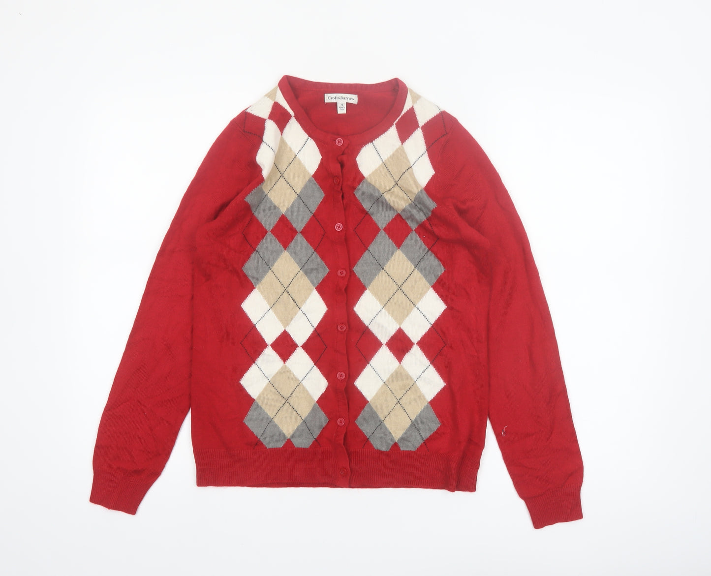 Croft & Barrow Women Red Argyle Knit Cardigan Size S