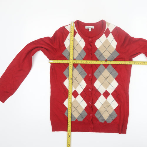 Croft & Barrow Women Red Argyle Knit Cardigan Size S