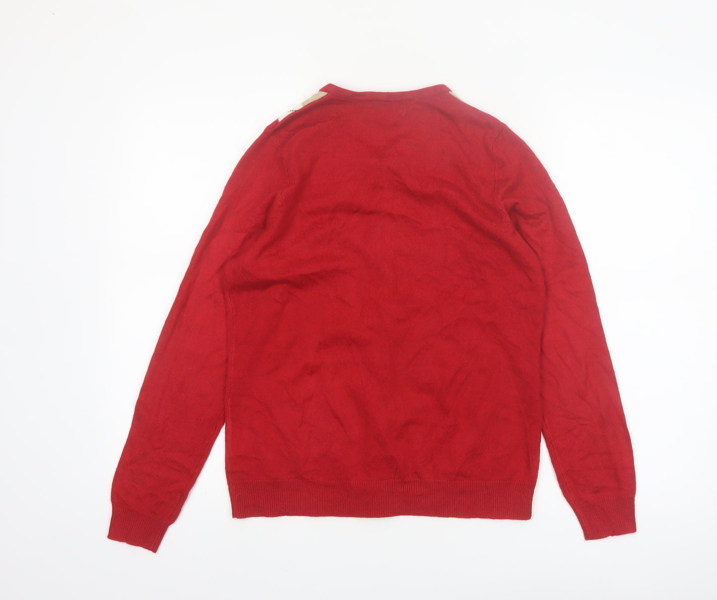 Croft & Barrow Women Red Argyle Knit Cardigan Size S