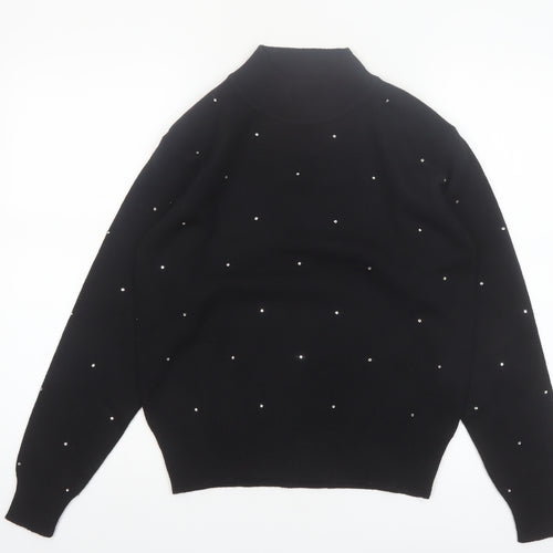 Jones New York Women Black Petite P/S High Neck Jumper with Beaded Accents