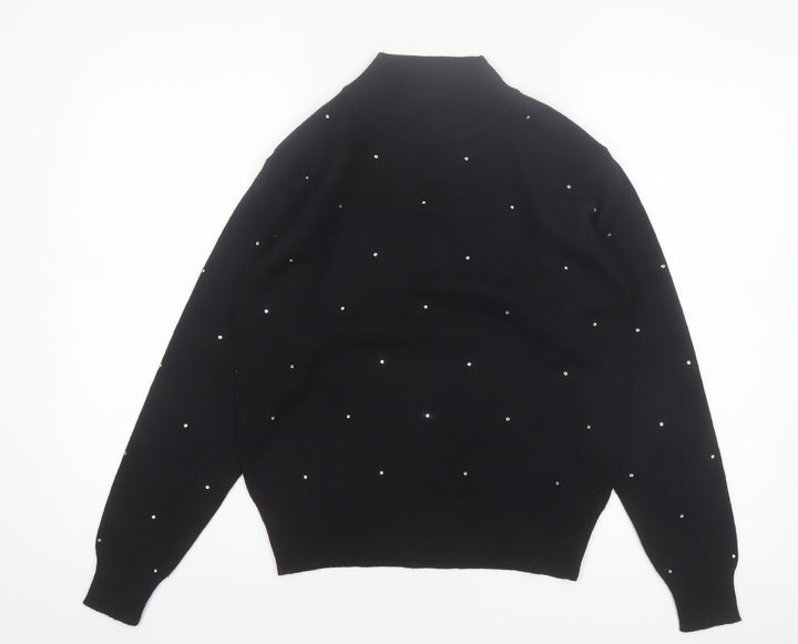 Jones New York Women Black Petite P/S High Neck Jumper with Beaded Accents