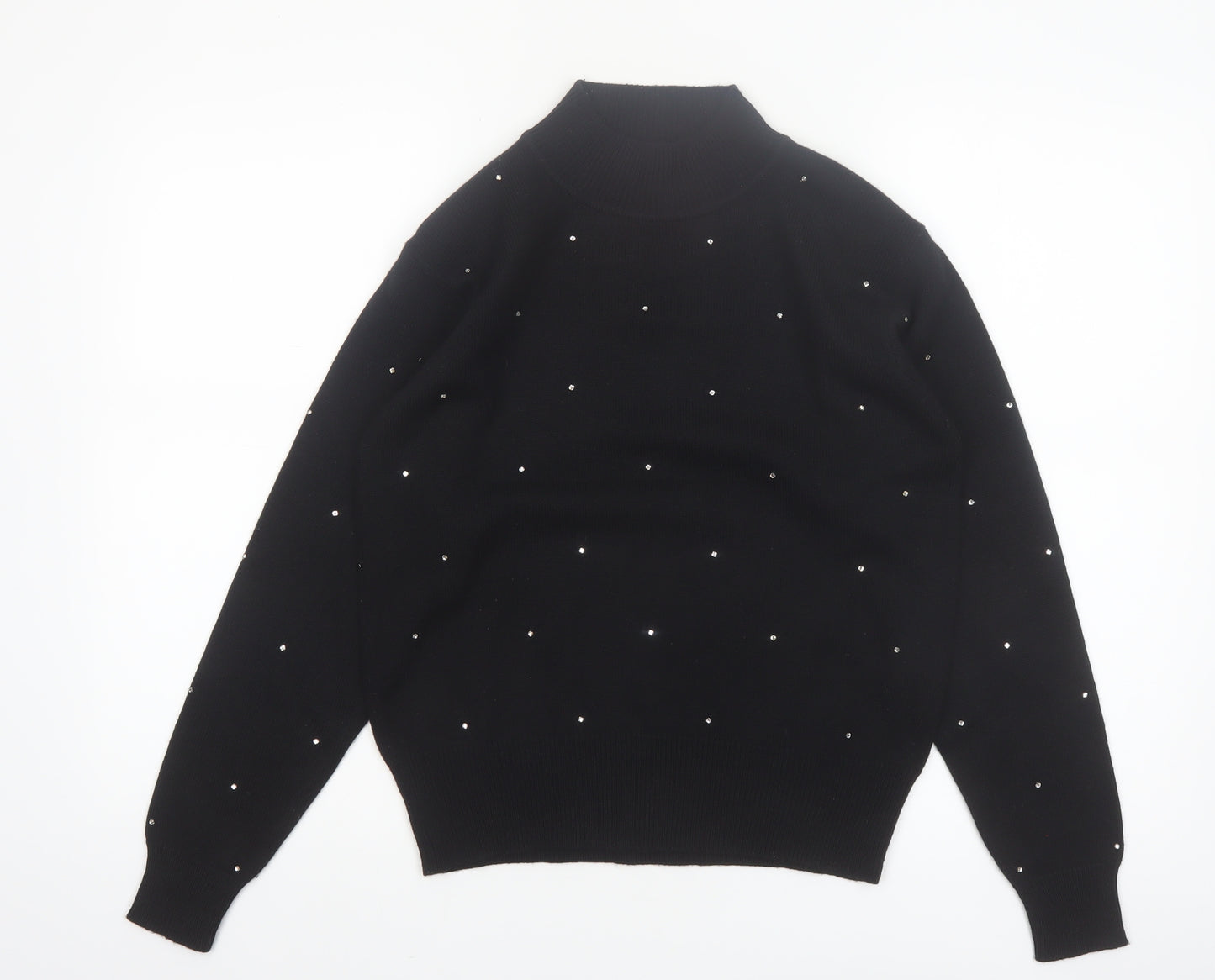 Jones New York Women Black Petite P/S High Neck Jumper with Beaded Accents