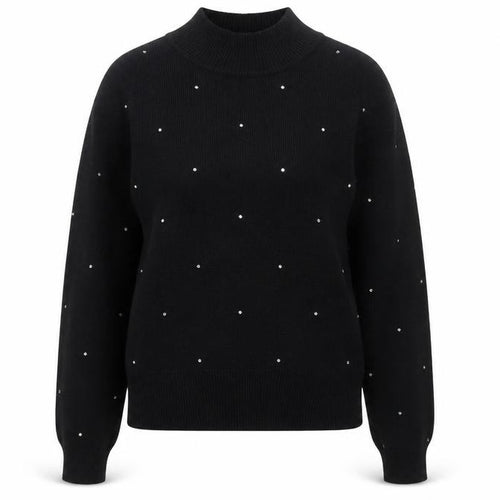 Jones New York Women Black Petite P/S High Neck Jumper with Beaded Accents
