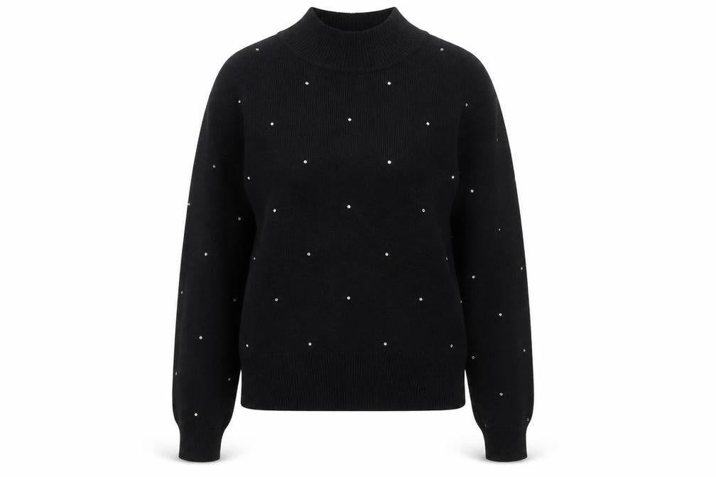 Jones New York Women Black Petite P/S High Neck Jumper with Beaded Accents
