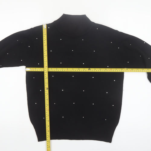 Jones New York Women Black Petite P/S High Neck Jumper with Beaded Accents