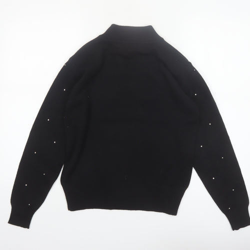 Jones New York Women Black Petite P/S High Neck Jumper with Beaded Accents