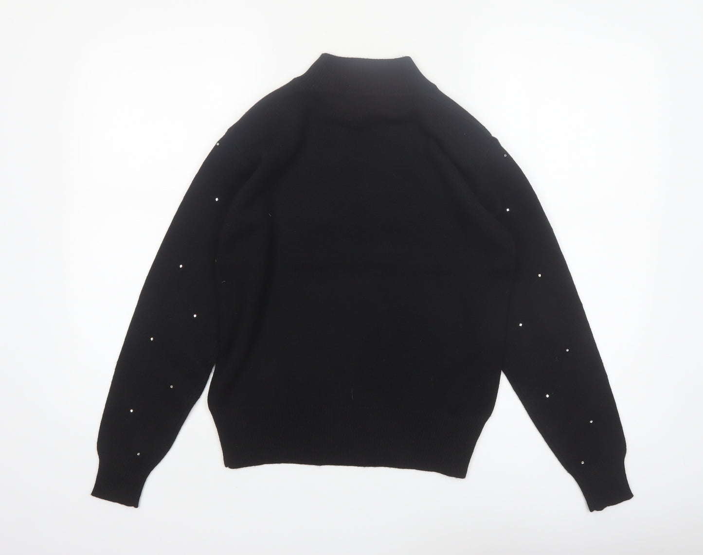 Jones New York Women Black Petite P/S High Neck Jumper with Beaded Accents
