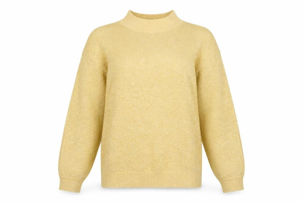 Front view of Alfred Dunner women’s beige metallic jumper, size M