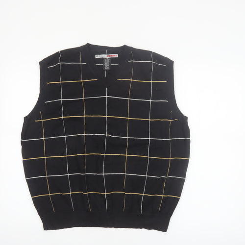 Grand Slam Men's Black Check Knit Cotton Nylon Sleeveless Vest L