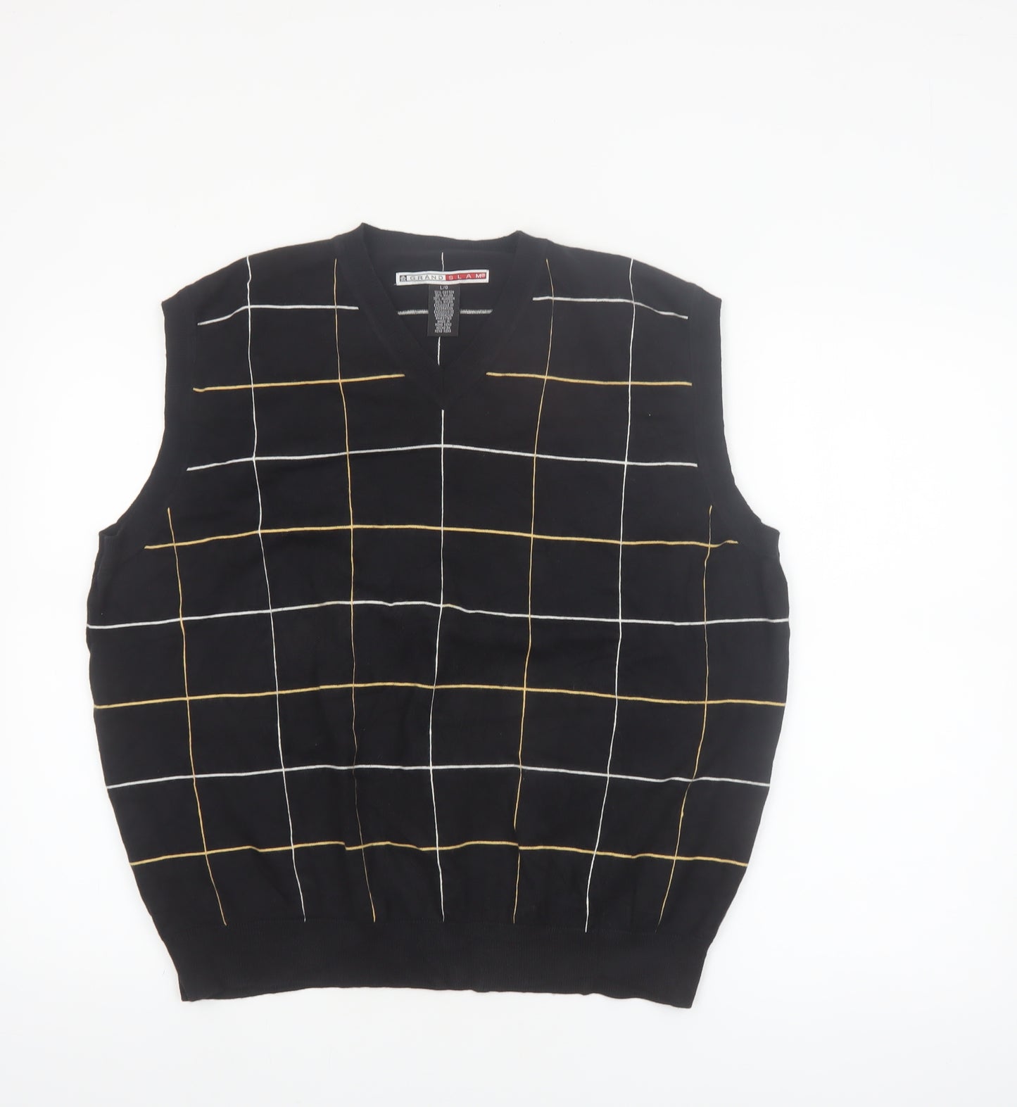Grand Slam Men's Black Check Knit Cotton Nylon Sleeveless Vest L