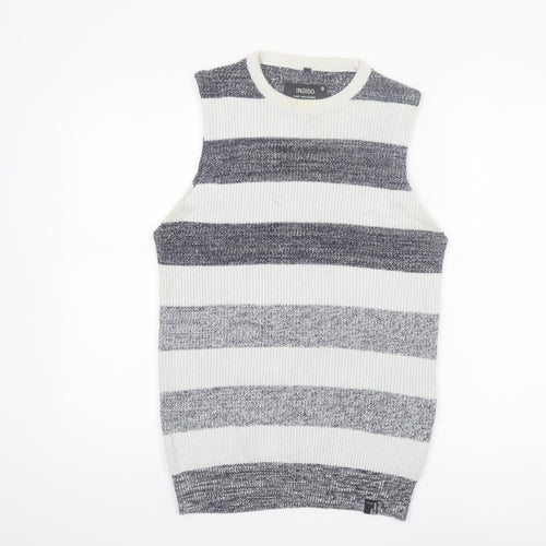 Indigo Men's Grey Striped Cotton Knit Sleeveless Vest Medium