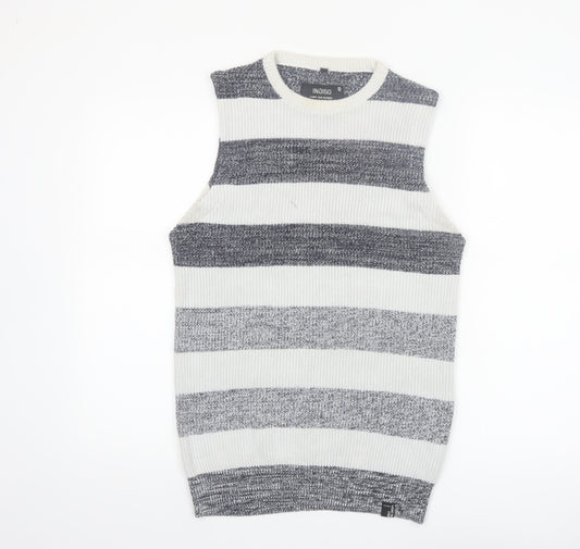 Indigo Men's Grey Striped Cotton Knit Sleeveless Vest Medium