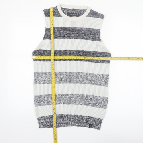 Indigo Men's Grey Striped Cotton Knit Sleeveless Vest Medium