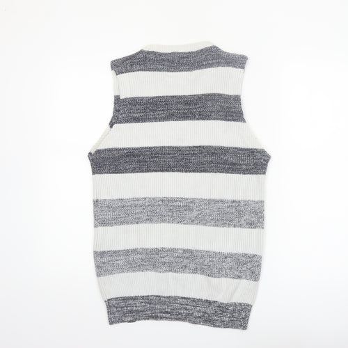 Indigo Men's Grey Striped Cotton Knit Sleeveless Vest Medium