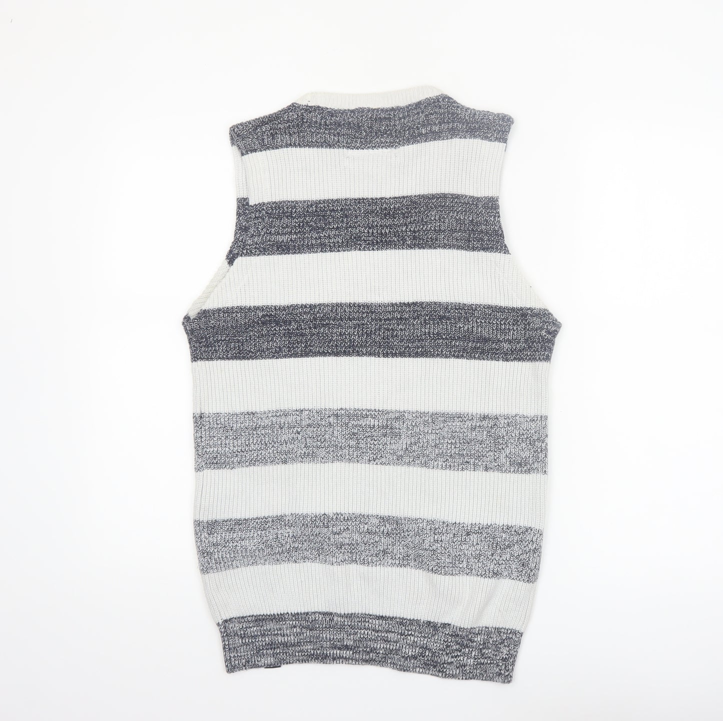 Indigo Men's Grey Striped Cotton Knit Sleeveless Vest Medium