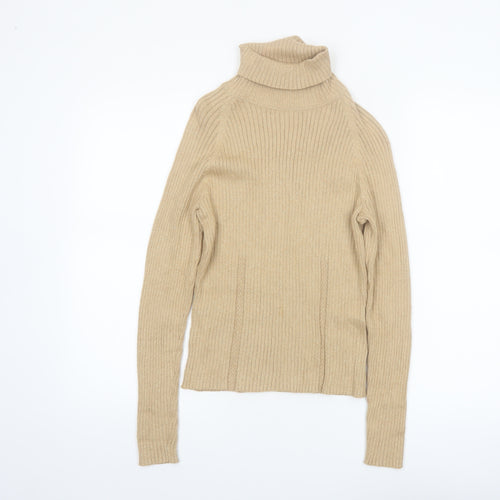 Context Petite Women’s Beige Roll Neck Ribbed Cotton Blend Jumper M