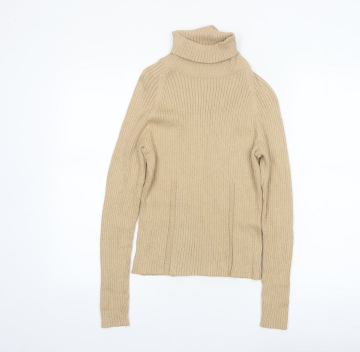 Context Petite Women’s Beige Roll Neck Ribbed Cotton Blend Jumper M