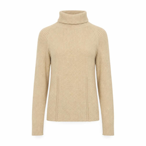 Context Petite Women’s Beige Roll Neck Ribbed Cotton Blend Jumper M
