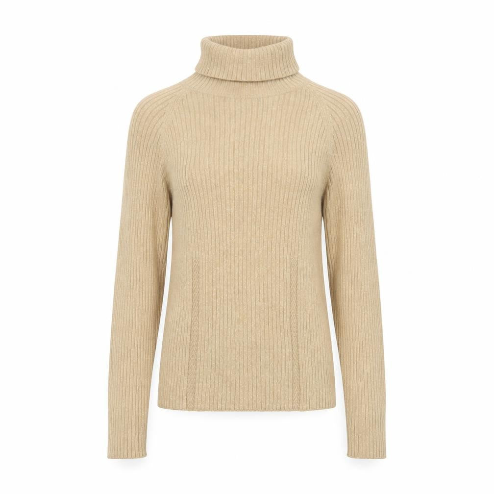 Context Petite Women’s Beige Roll Neck Ribbed Cotton Blend Jumper M