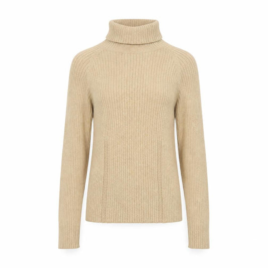 Front view of Context Petite Women’s Beige Roll Neck Ribbed Cotton Blend Jumper M