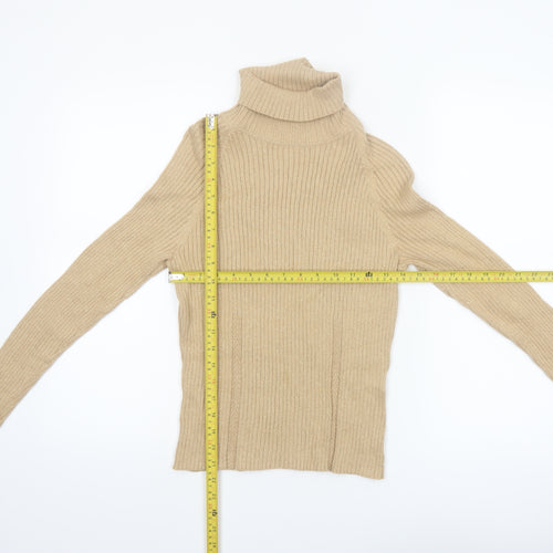 Context Petite Women’s Beige Roll Neck Ribbed Cotton Blend Jumper M