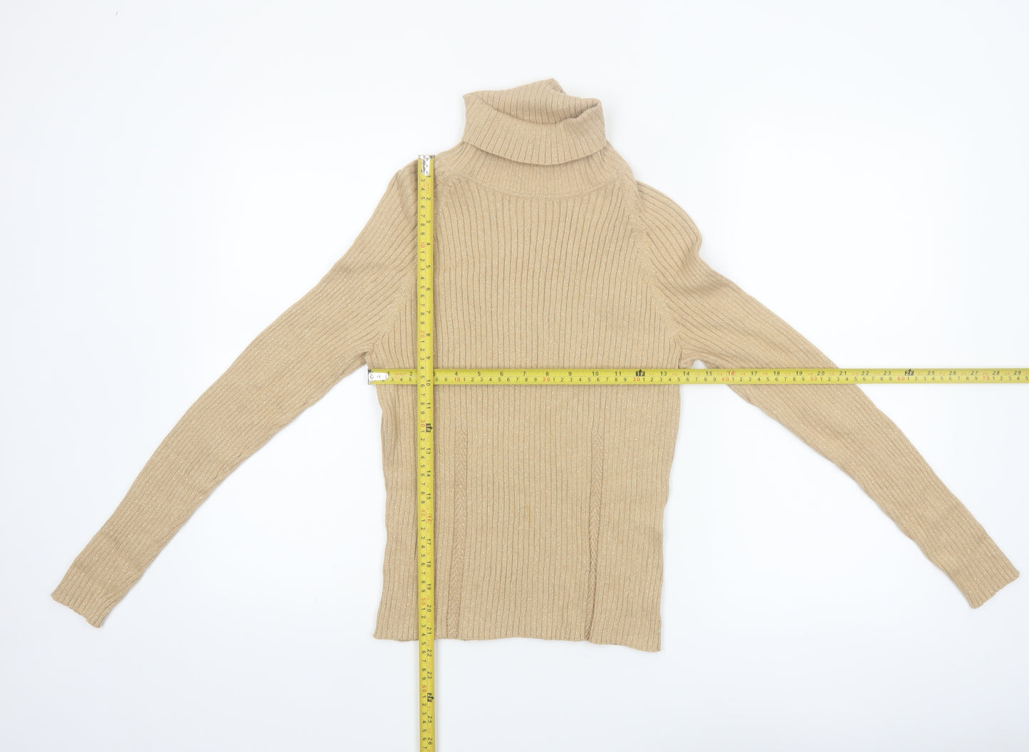 Context Petite Women’s Beige Roll Neck Ribbed Cotton Blend Jumper M