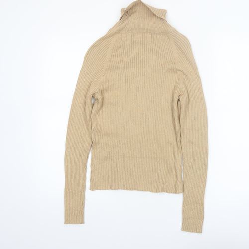 Context Petite Women’s Beige Roll Neck Ribbed Cotton Blend Jumper M