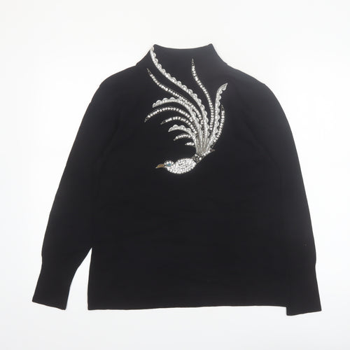 BETA'S CHOICE Women's Black Mock Neck Rhinestone Bird Jumper M