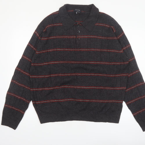 Dockers Men’s Grey Striped Collared Henley Jumper XL