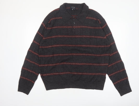 Dockers Men’s Grey Striped Collared Henley Jumper XL
