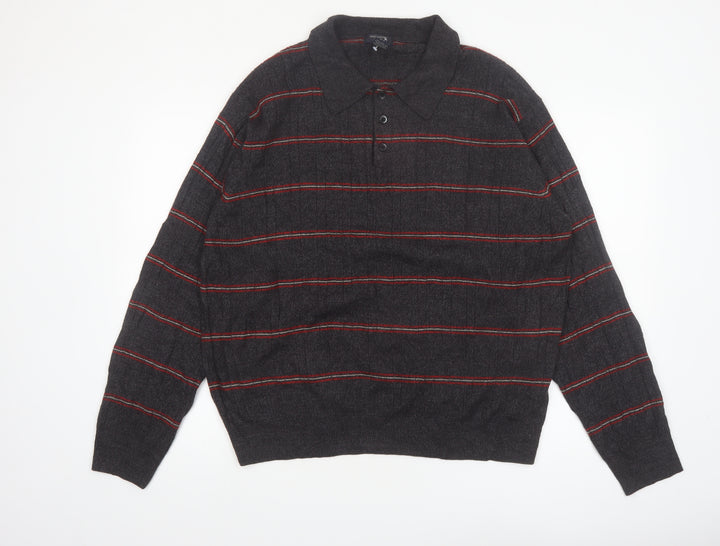 Dockers Men’s Grey Striped Collared Henley Jumper XL