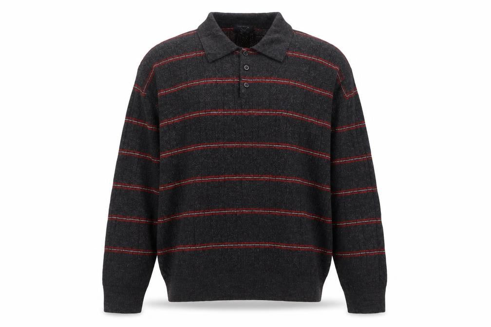 Front view of Dockers Men’s Grey Striped Collared Henley Jumper XL