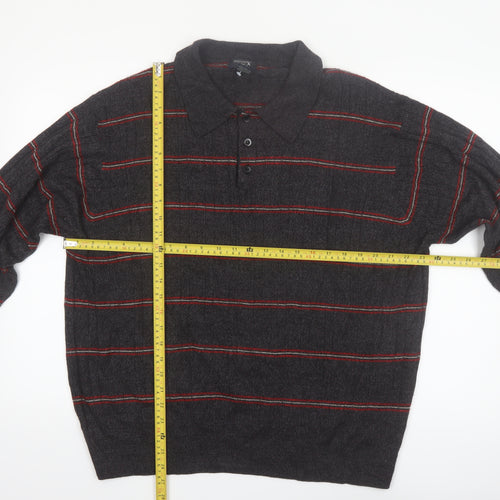 Dockers Men’s Grey Striped Collared Henley Jumper XL