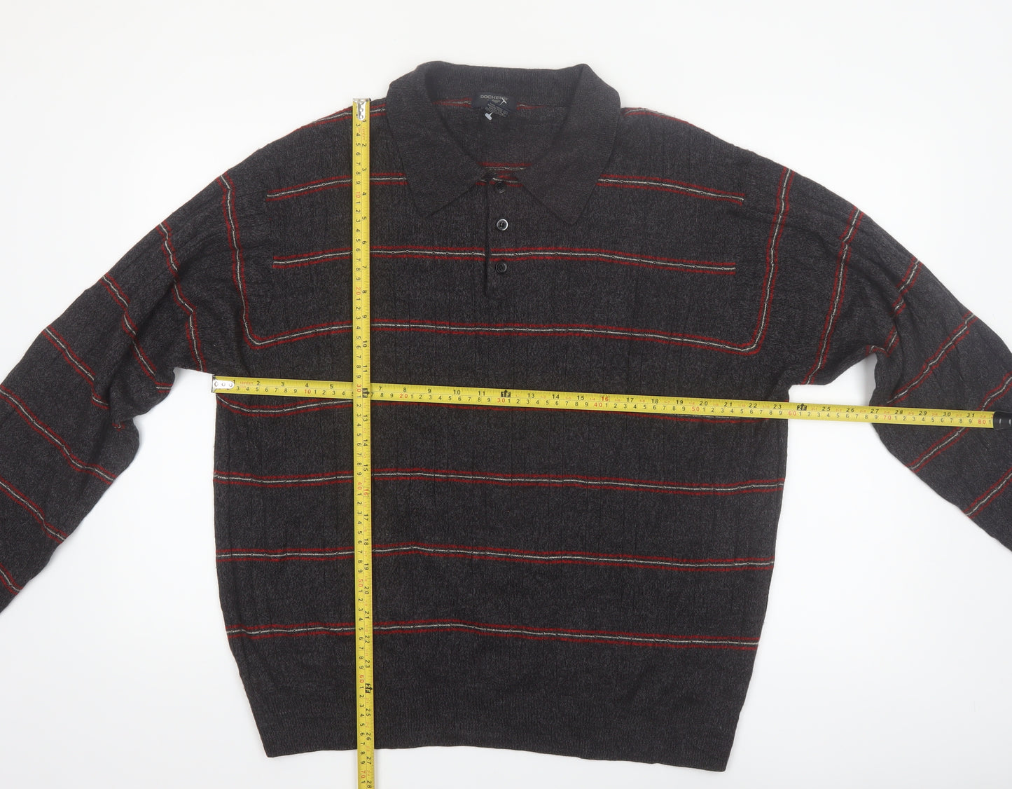 Dockers Men’s Grey Striped Collared Henley Jumper XL