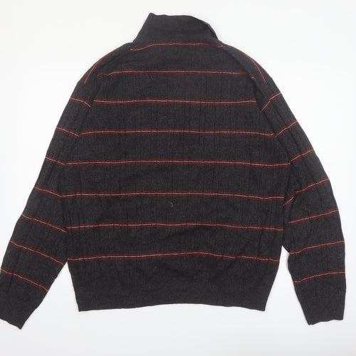 Dockers Men’s Grey Striped Collared Henley Jumper XL