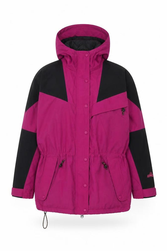 Front view of Eastern Mountain Sports Women's Pink Black Hooded Anorak Jacket, size S