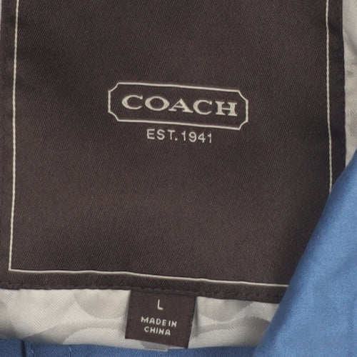 Coach Womens Blue Cotton Mid-Length Trench Coat L